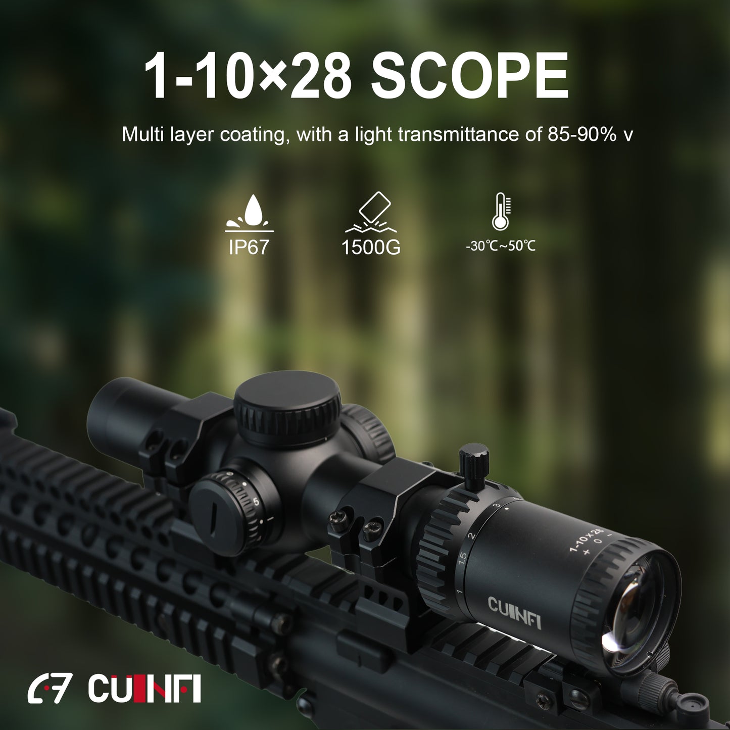 CUINFI 1-10×28 Rifle Scope – Illuminated LPVO Optic with 6 Brightness Levels, Multi-Coated Lens, IP67 Waterproof, 1500G Shockproof, Fast Focus Eyepiece, 1-10X Zoom for Tactical and Hunting Rifles