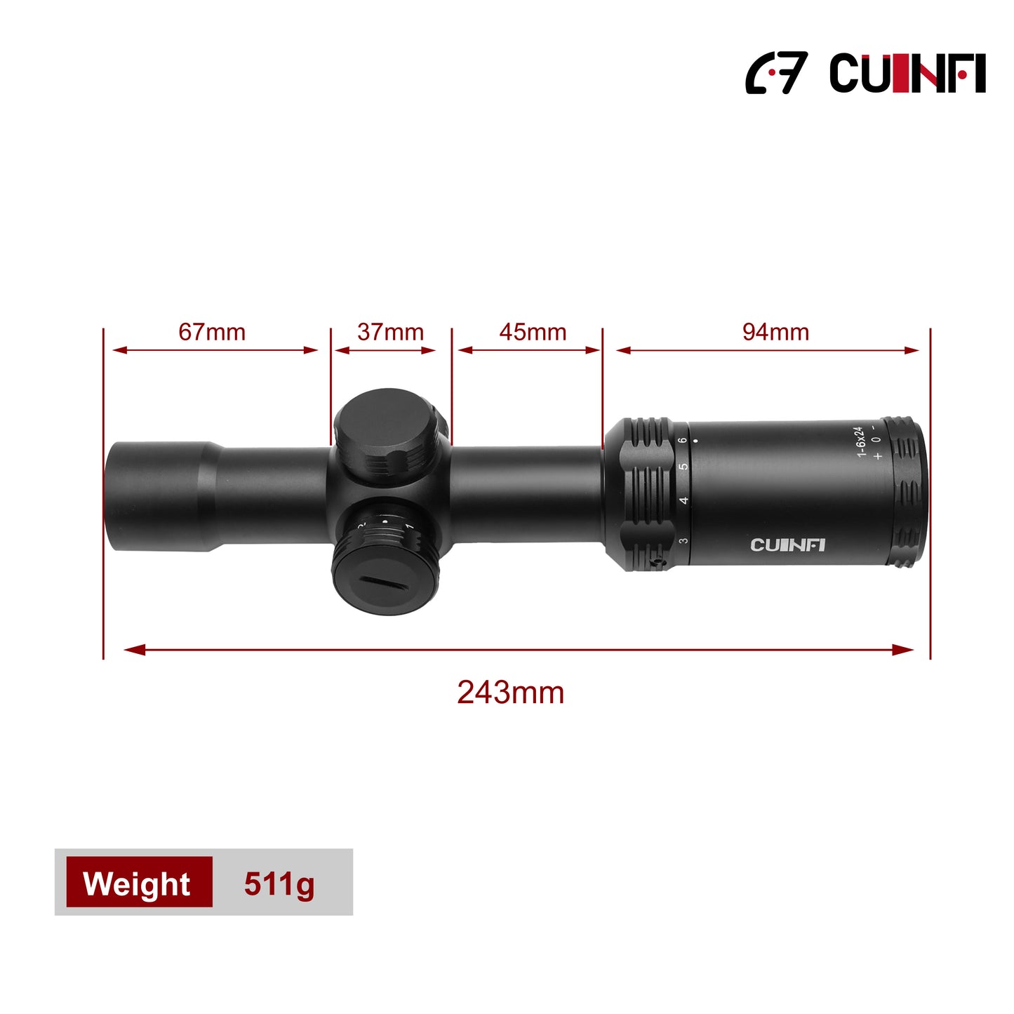 CUINFI 1-6×24 Rifle Scope – Illuminated Reticle with 6 Brightness Levels, Multi-Coated Lens, IP67 Waterproof, 1500G Shockproof, Fast-Focus Eyepiece, Compact Tactical Optic for Hunting and AR Rifles