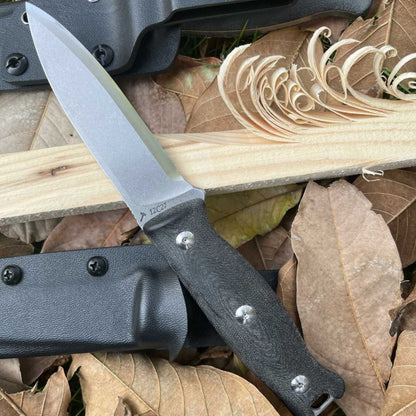 JEMade modern 12c27 Bushcraft Scandi knife micarta handle with kydex sheath