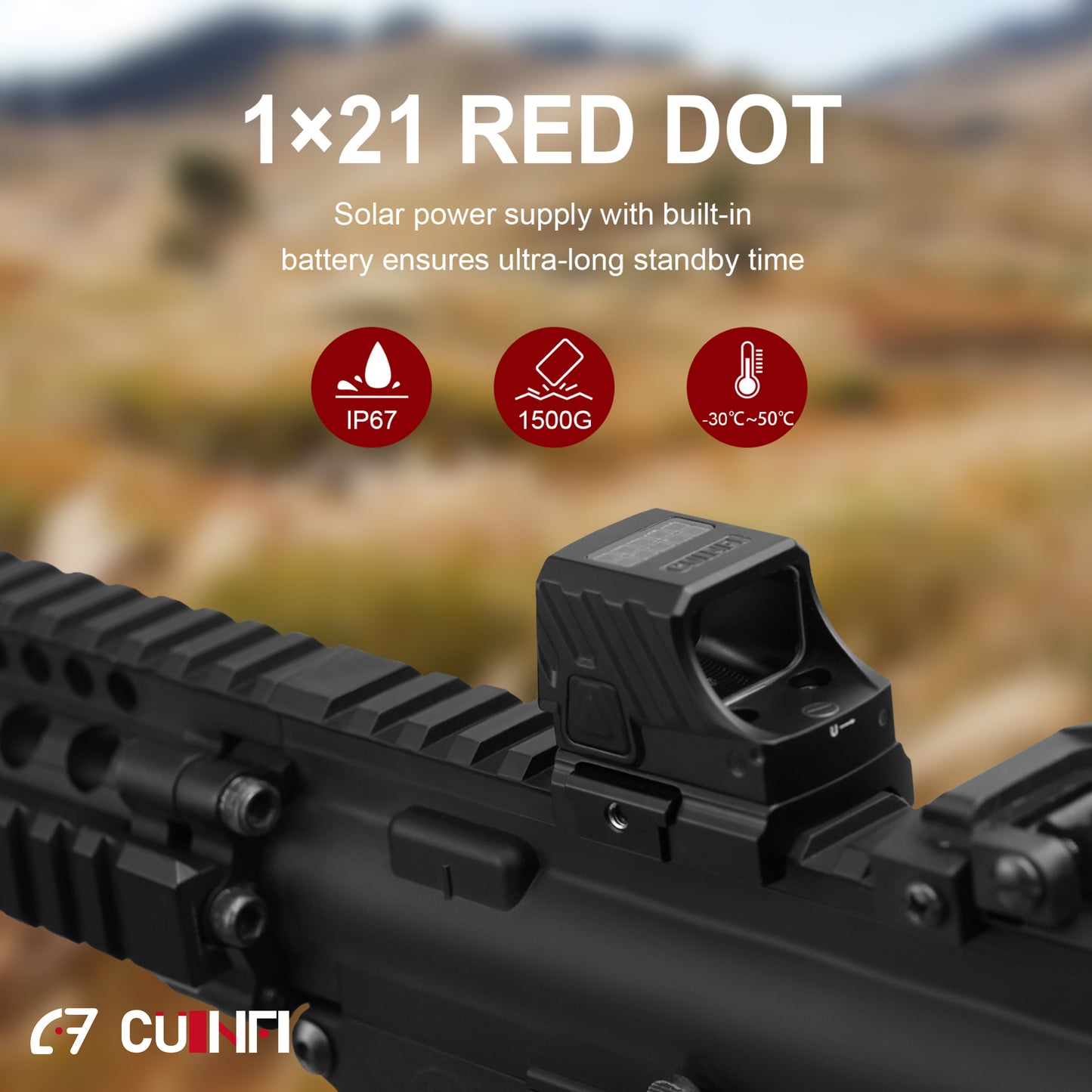CUINFI 1×21 Red Dot Sight – Solar Powered Reflex Optic with 2 MOA Dot & 32 MOA Circle Reticle, IP67 Waterproof, Shockproof 1500G, Compact Red Multi-Reticle Sight for Rifle & Airsoft