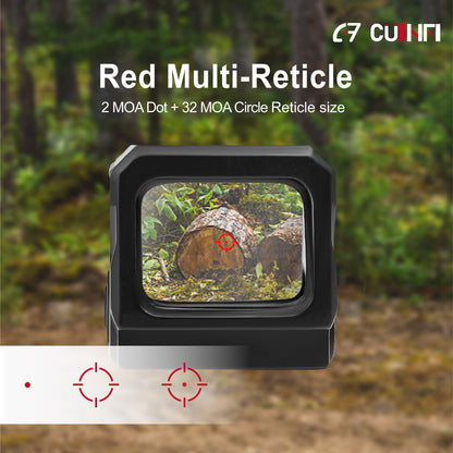 CUINFI 1×21 Red Dot Sight – Solar Powered Reflex Optic with 2 MOA Dot & 32 MOA Circle Reticle, IP67 Waterproof, Shockproof 1500G, Compact Red Multi-Reticle Sight for Rifle & Airsoft