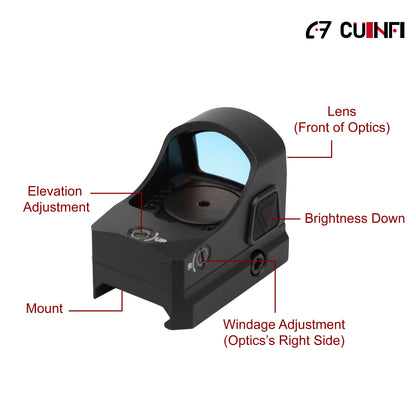 CUINFI 1×24 Red Dot Sight – Solar & Battery Powered Reflex Optic, Multi-Reticle (2 MOA Dot + 48 MOA Circle), IP67 Waterproof, 1500G Shockproof, Lightweight 60g Tactical Sight