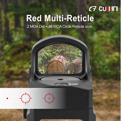 CUINFI 1×24 Red Dot Sight – Solar & Battery Powered Reflex Optic, Multi-Reticle (2 MOA Dot + 48 MOA Circle), IP67 Waterproof, 1500G Shockproof, Lightweight 60g Tactical Sight