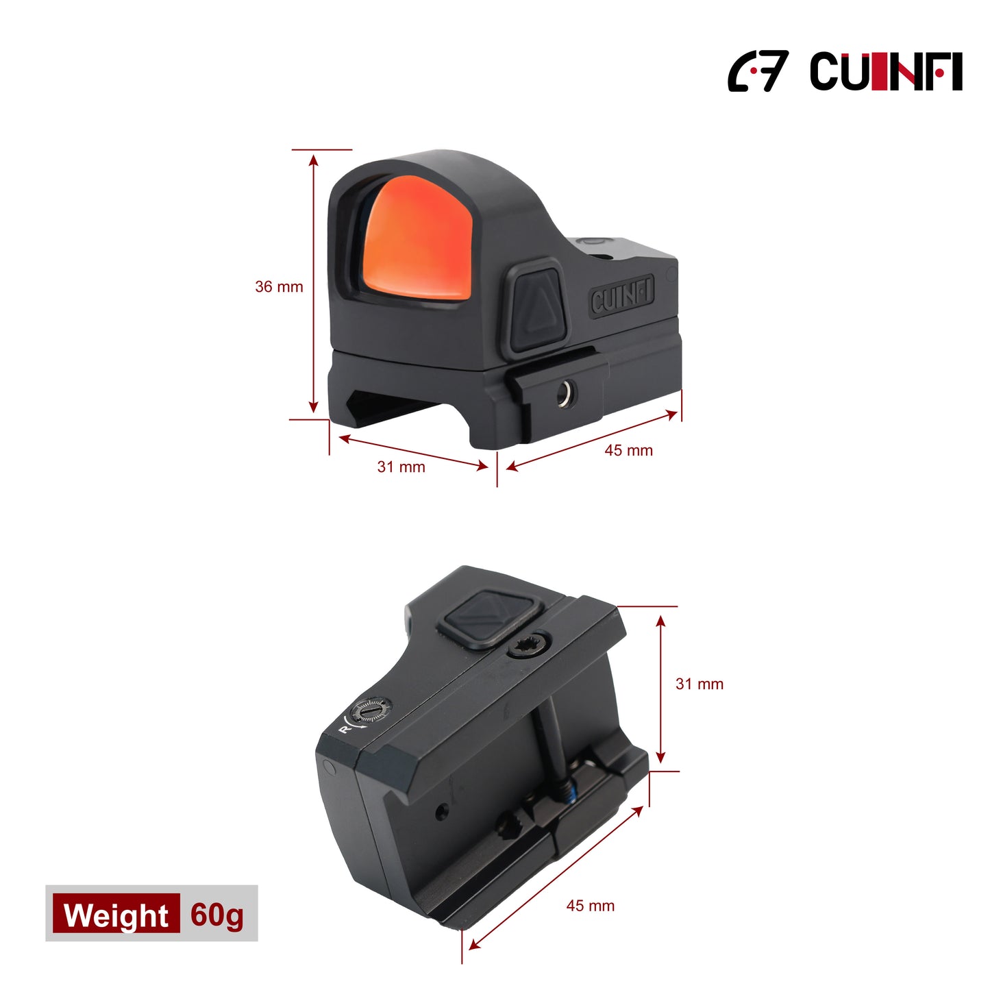 CUINFI 1×24 Red Dot Sight – Solar & Battery Powered Reflex Optic, Multi-Reticle (2 MOA Dot + 48 MOA Circle), IP67 Waterproof, 1500G Shockproof, Lightweight 60g Tactical Sight