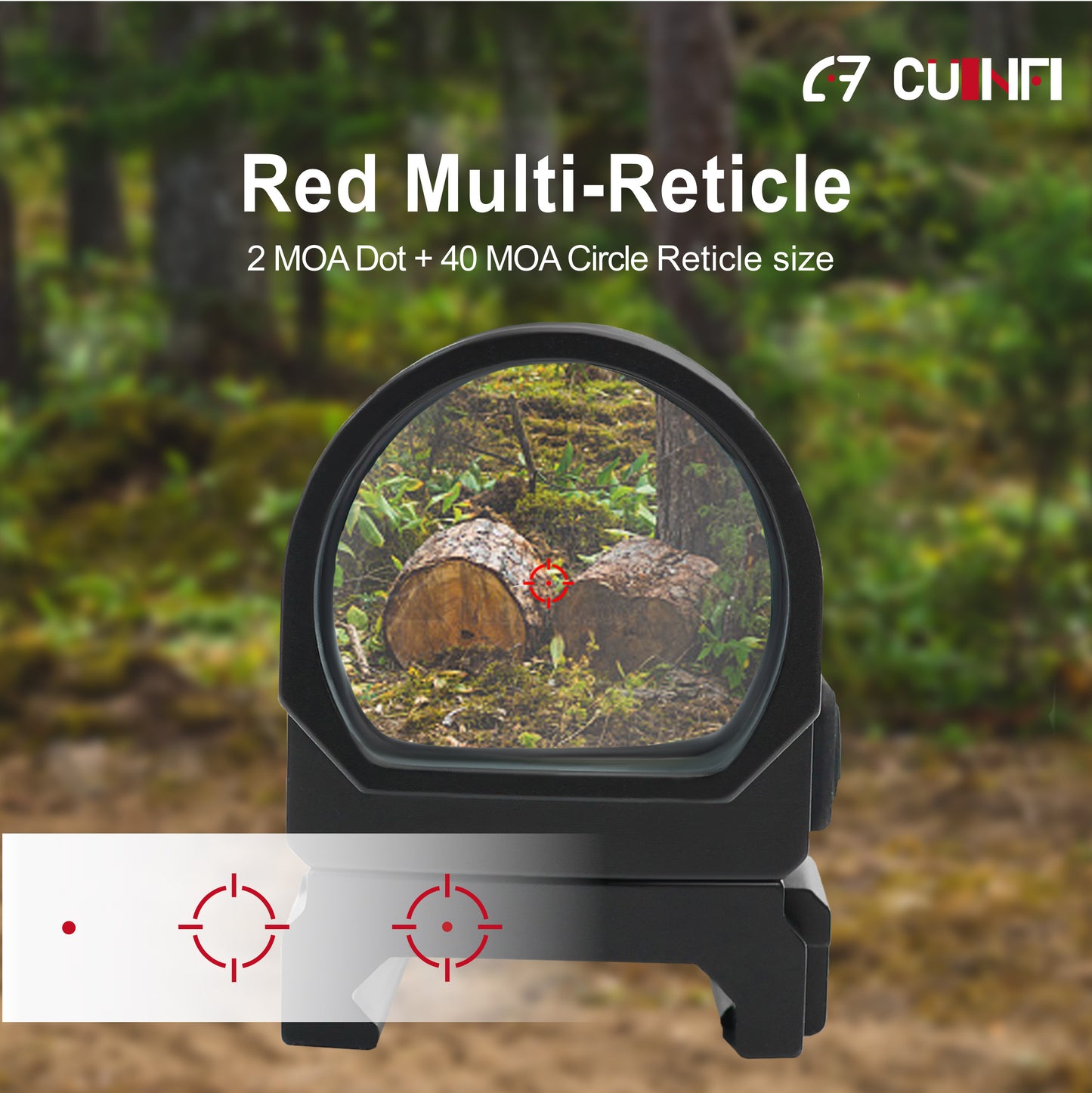 CUINFI 1x26 Red Dot Sight – Solar Powered Reflex Optic with Built-in Battery, IP67 Waterproof, Shockproof 1500G, Wide Field of View for Rifle & Airsoft