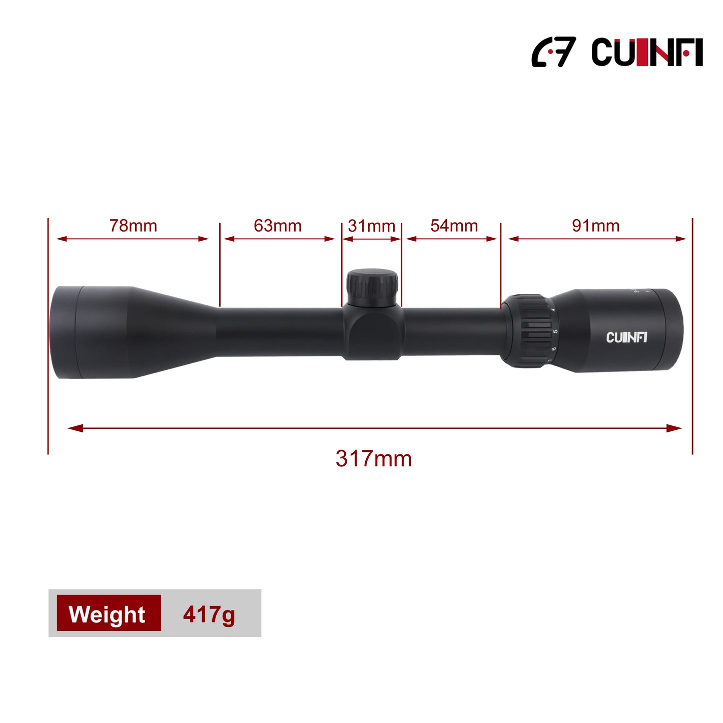 CUINFI 3-9×40 Rifle Scope – Multi-Coated Optics, IP67 Waterproof, 1500G Shockproof, High-Transparency Glass, Lightweight 417g Hunting Scope for Precision Shooting