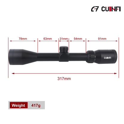 CUINFI 3-9×40 Rifle Scope – Multi-Coated Optics, IP67 Waterproof, 1500G Shockproof, High-Transparency Glass, Lightweight 417g Hunting Scope for Precision Shooting