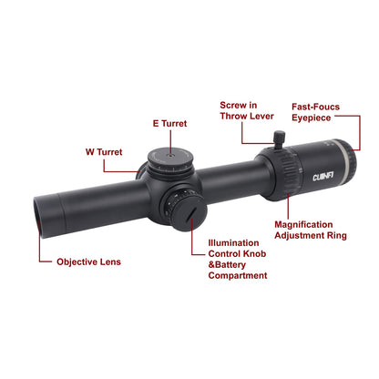 CUINFI 1-6x24 LPVO Rifle Scope – Illuminated Reticle, 30mm Tube, Tactical Optic for Hunting & Shooting, Waterproof, Fog-proof, Shockproof (273mm / 610g)