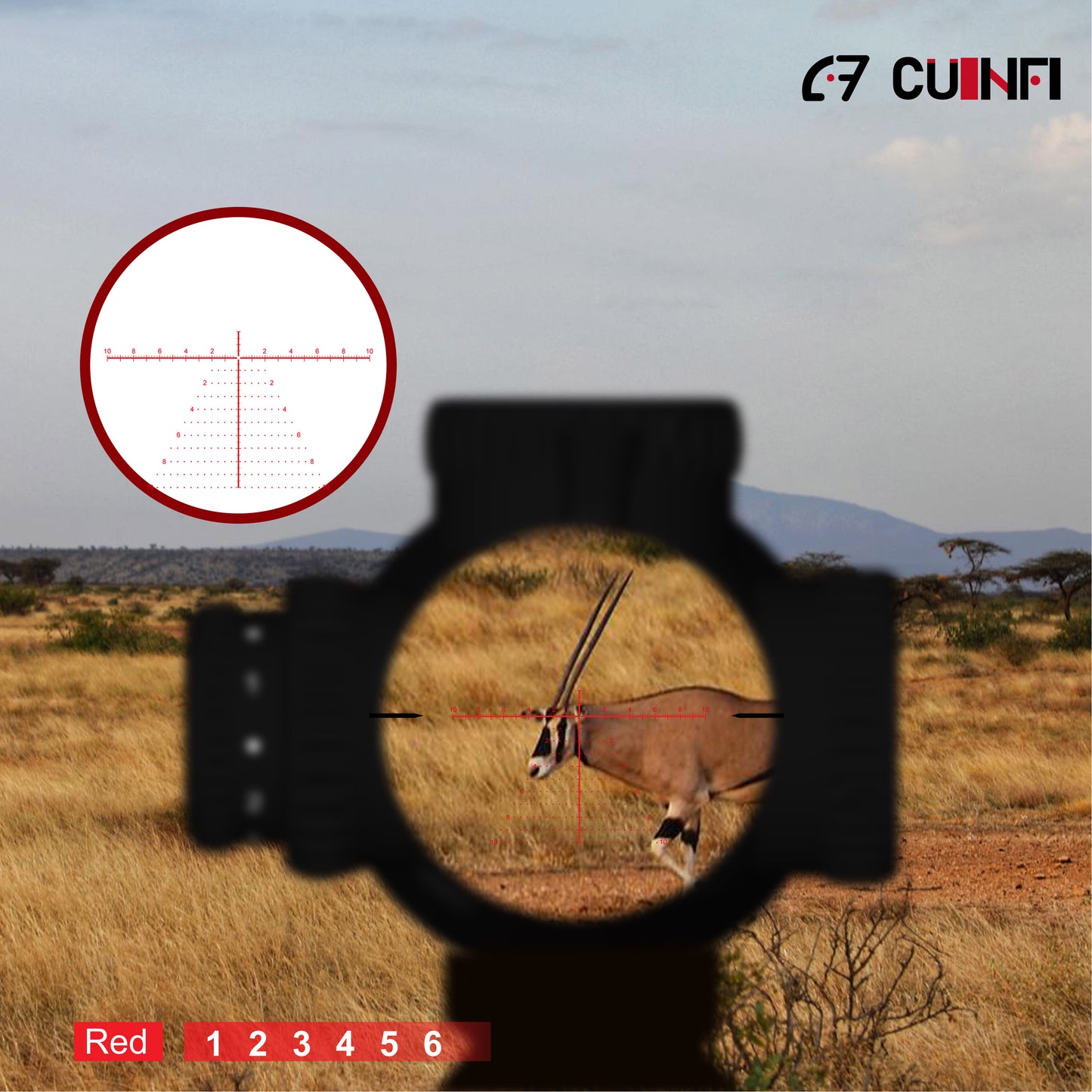 CUINFI 5-25×56 Rifle Scope – Illuminated Long Range Optic with 6-Level Red Brightness, Side Parallax Adjustment 25 yds–∞, Multi-Coated Lens, IP67 Waterproof, 1500G Shockproof, Fast-Focus Eyepiece