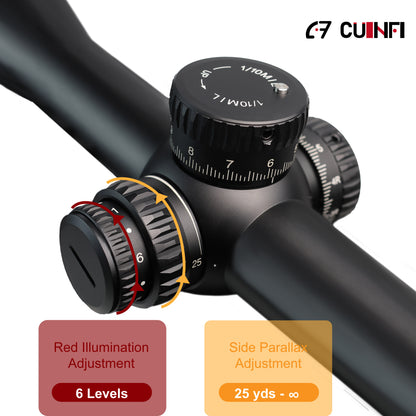 CUINFI 5-25×56 Rifle Scope – Illuminated Long Range Optic with 6-Level Red Brightness, Side Parallax Adjustment 25 yds–∞, Multi-Coated Lens, IP67 Waterproof, 1500G Shockproof, Fast-Focus Eyepiece