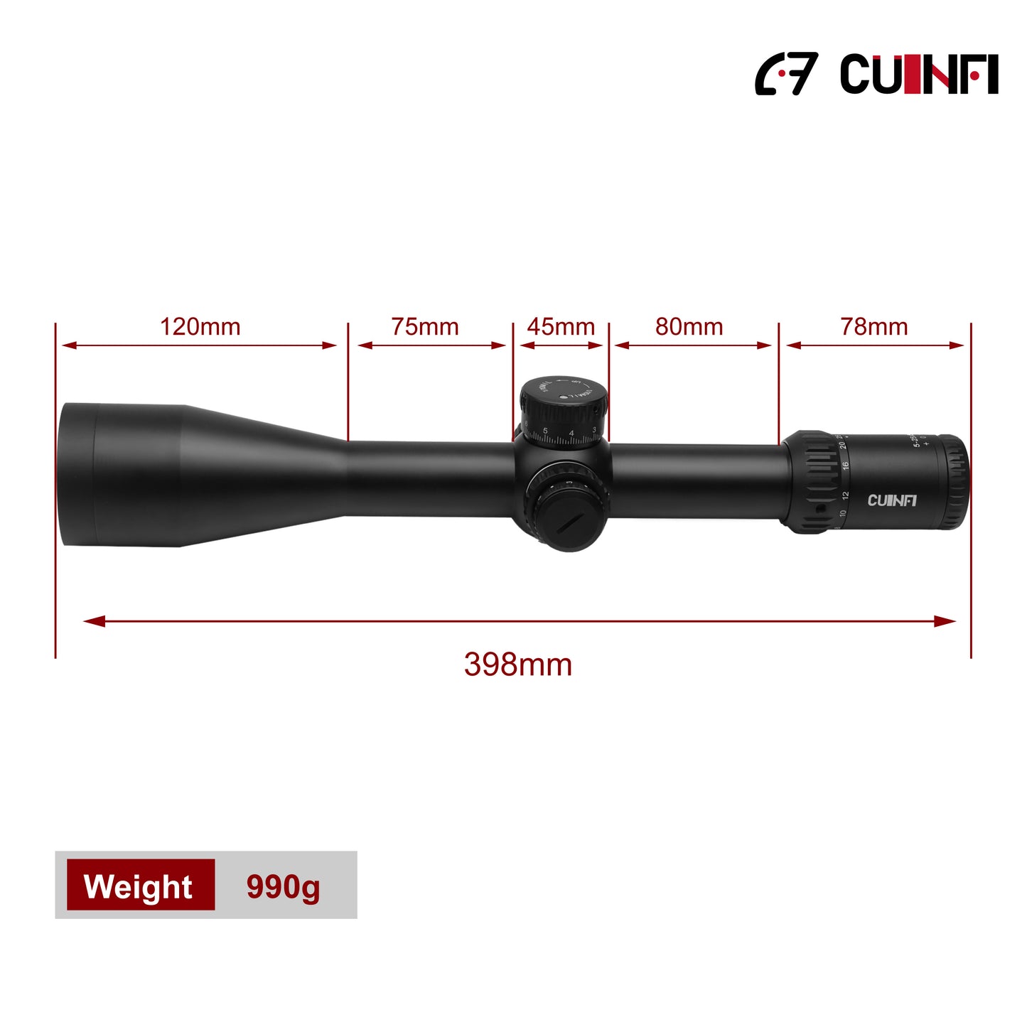 CUINFI 5-25×56 Rifle Scope – Illuminated Long Range Optic with 6-Level Red Brightness, Side Parallax Adjustment 25 yds–∞, Multi-Coated Lens, IP67 Waterproof, 1500G Shockproof, Fast-Focus Eyepiece