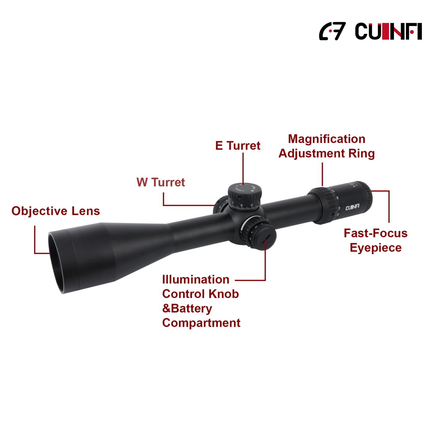 CUINFI 5-25×56 Rifle Scope – Illuminated Long Range Optic with 6-Level Red Brightness, Side Parallax Adjustment 25 yds–∞, Multi-Coated Lens, IP67 Waterproof, 1500G Shockproof, Fast-Focus Eyepiece