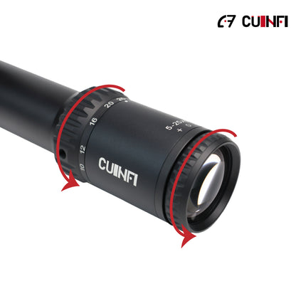 CUINFI 5-25×56 Rifle Scope – Illuminated Long Range Optic with 6-Level Red Brightness, Side Parallax Adjustment 25 yds–∞, Multi-Coated Lens, IP67 Waterproof, 1500G Shockproof, Fast-Focus Eyepiece