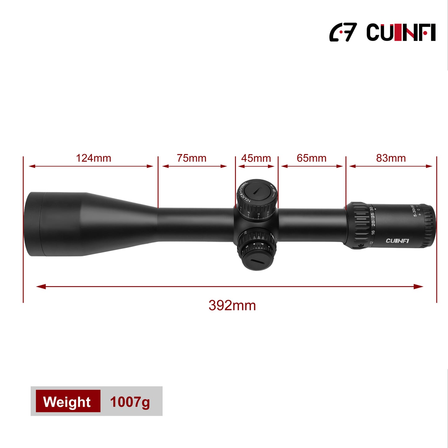CUINFI 5-30×56 Rifle Scope – Long Range Illuminated Optic with 6-Level Red Brightness, Side Parallax Adjustment (30yds–∞), IP67 Waterproof, Multi-Coated Lens, 1500G Shockproof, Fast-Focus Eyepiece