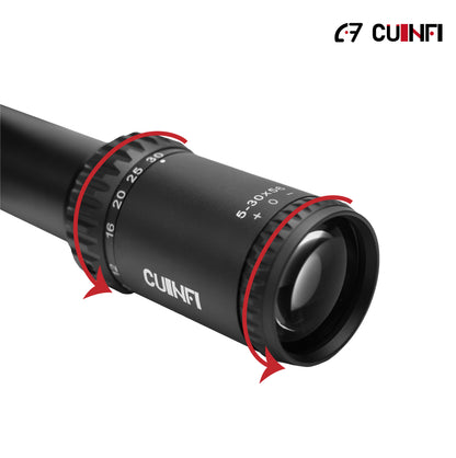 CUINFI 5-30×56 Rifle Scope – Long Range Illuminated Optic with 6-Level Red Brightness, Side Parallax Adjustment (30yds–∞), IP67 Waterproof, Multi-Coated Lens, 1500G Shockproof, Fast-Focus Eyepiece